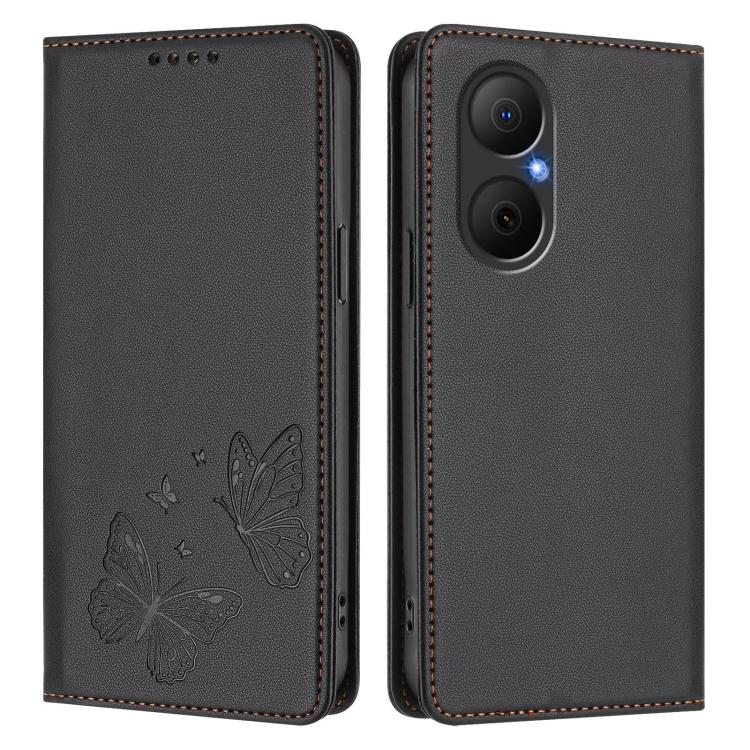 For Huawei nova Y73 / Enjoy 80 4G Strong Magnetic Dual Butterfly RFID Vegan Leather Phone Case