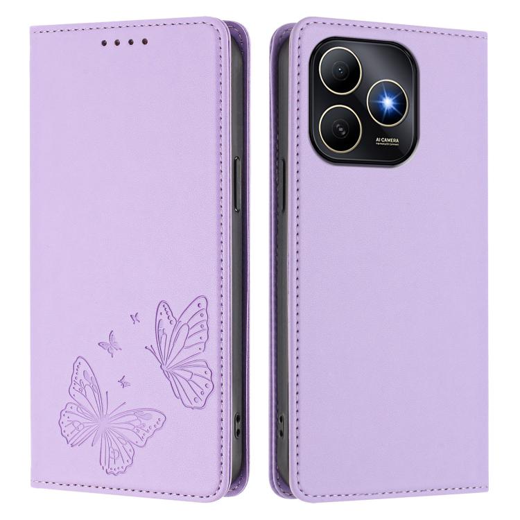 For Huawei Enjoy 80s 4G Strong Magnetic Dual Butterfly RFID Vegan Leather Phone Case