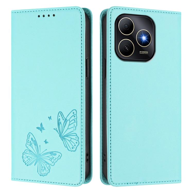 For Huawei Enjoy 80s 4G Strong Magnetic Dual Butterfly RFID Vegan Leather Phone Case