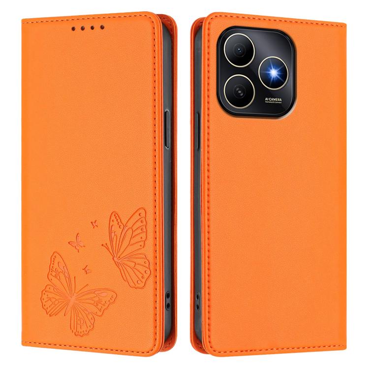 For Huawei Enjoy 80s 4G Strong Magnetic Dual Butterfly RFID Vegan Leather Phone Case