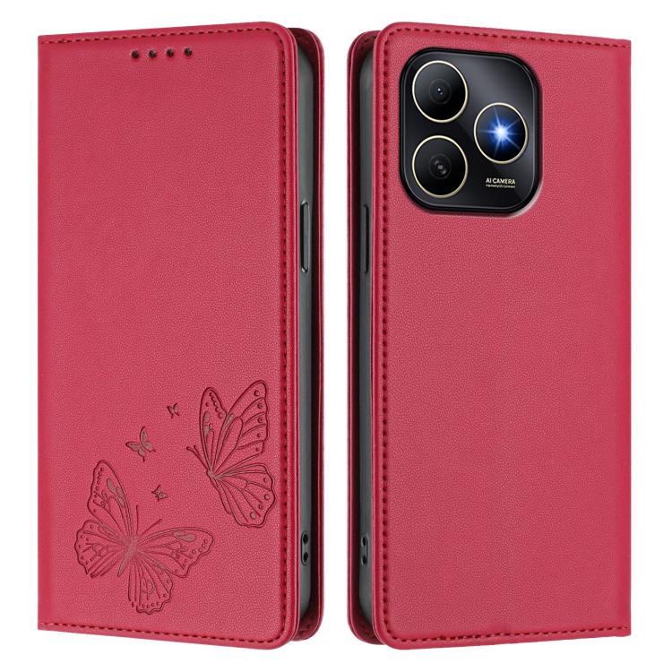 For Huawei Enjoy 80s 4G Strong Magnetic Dual Butterfly RFID Vegan Leather Phone Case
