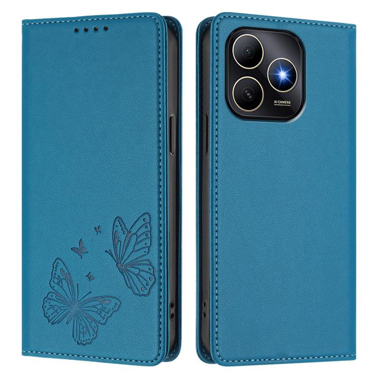 For Huawei Enjoy 80s 4G Strong Magnetic Dual Butterfly RFID Vegan Leather Phone Case
