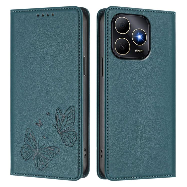 For Huawei Enjoy 80s 4G Strong Magnetic Dual Butterfly RFID Vegan Leather Phone Case
