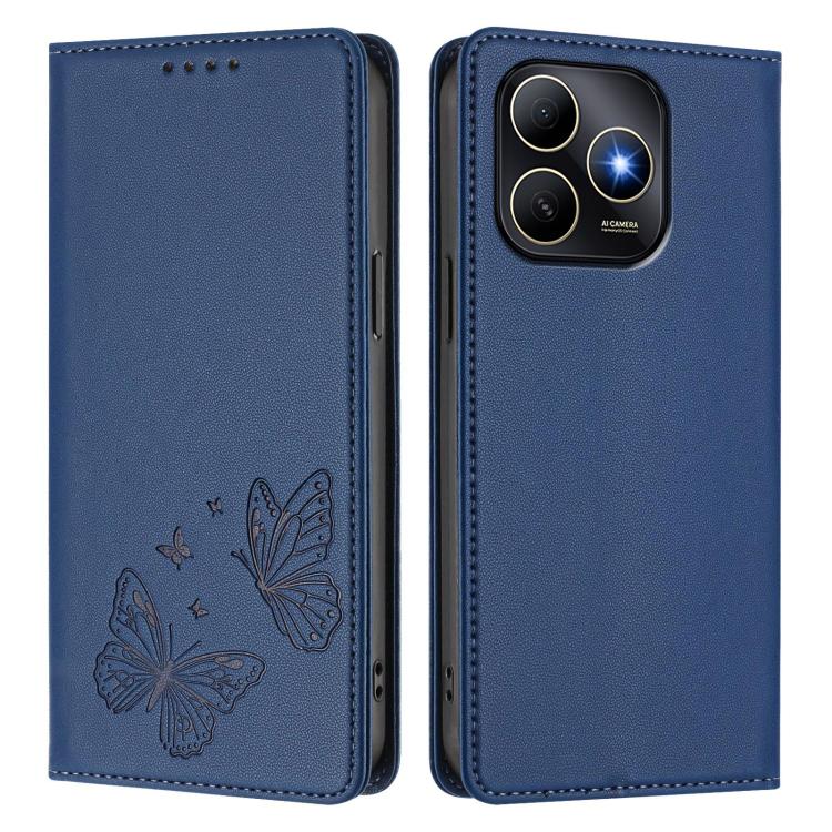 For Huawei Enjoy 80s 4G Strong Magnetic Dual Butterfly RFID Vegan Leather Phone Case
