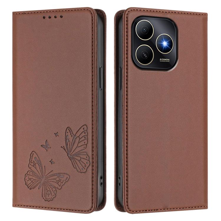 For Huawei Enjoy 80s 4G Strong Magnetic Dual Butterfly RFID Vegan Leather Phone Case