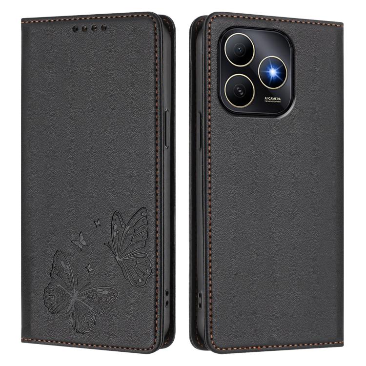 For Huawei Enjoy 80s 4G Strong Magnetic Dual Butterfly RFID Vegan Leather Phone Case
