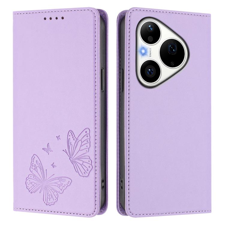 For Huawei Pura 90 Pro Strong Magnetic Dual Butterfly RFID Vegan Leather Phone Case