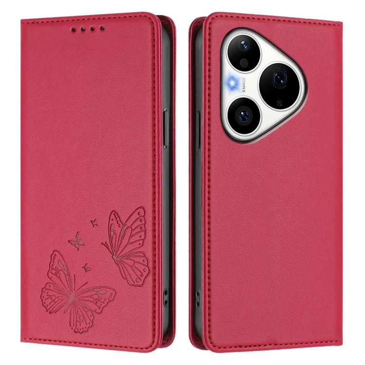 For Huawei Pura 90 Pro Strong Magnetic Dual Butterfly RFID Vegan Leather Phone Case