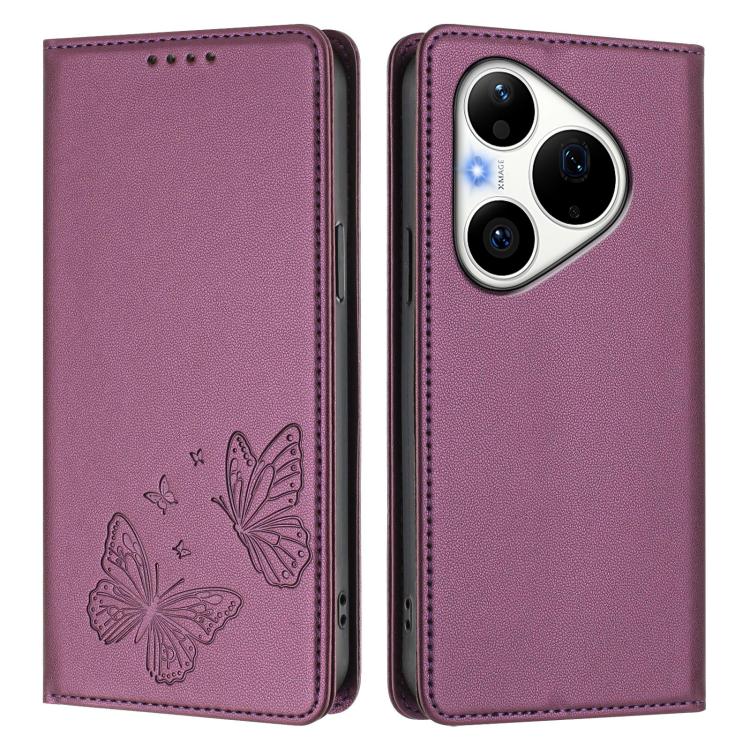 For Huawei Pura 90 Pro Strong Magnetic Dual Butterfly RFID Vegan Leather Phone Case