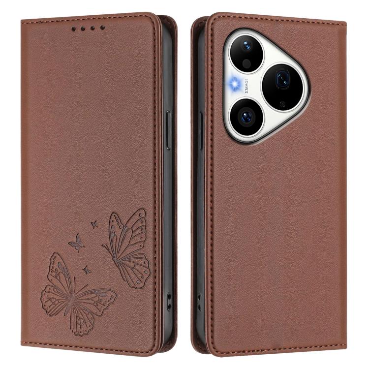 For Huawei Pura 90 Pro Strong Magnetic Dual Butterfly RFID Vegan Leather Phone Case