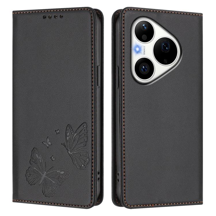 For Huawei Pura 90 Pro Strong Magnetic Dual Butterfly RFID Vegan Leather Phone Case