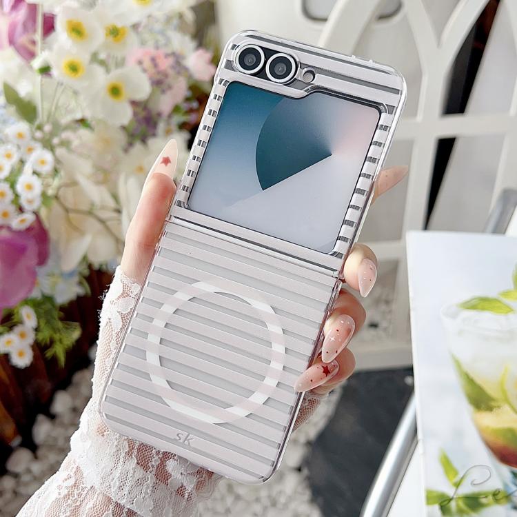 For Samsung Galaxy Z Flip5 5G PC Matte Striped Magnetic Phone Case