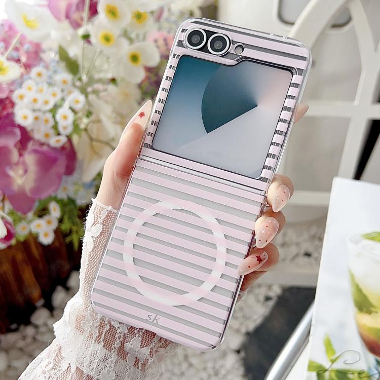 For Samsung Galaxy Z Flip5 5G PC Matte Striped Magnetic Phone Case