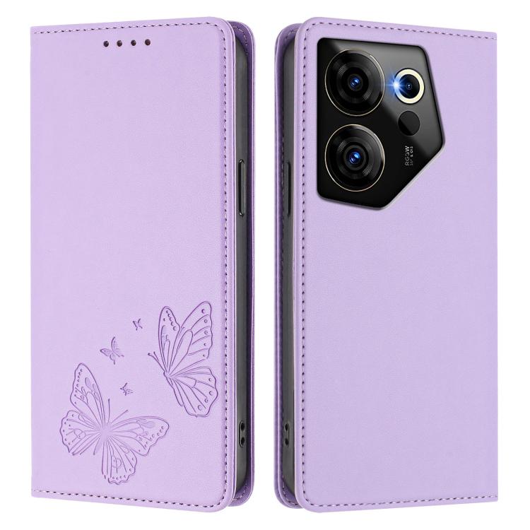 For Tecno Camon 20 Premier Strong Magnetic Dual Butterfly RFID Vegan Leather Phone Case