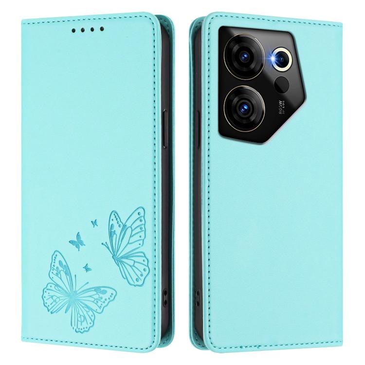 For Tecno Camon 20 Premier Strong Magnetic Dual Butterfly RFID Vegan Leather Phone Case