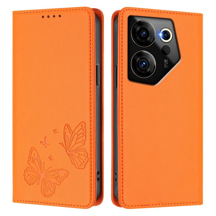 For Tecno Camon 20 Premier Strong Magnetic Dual Butterfly RFID Vegan Leather Phone Case