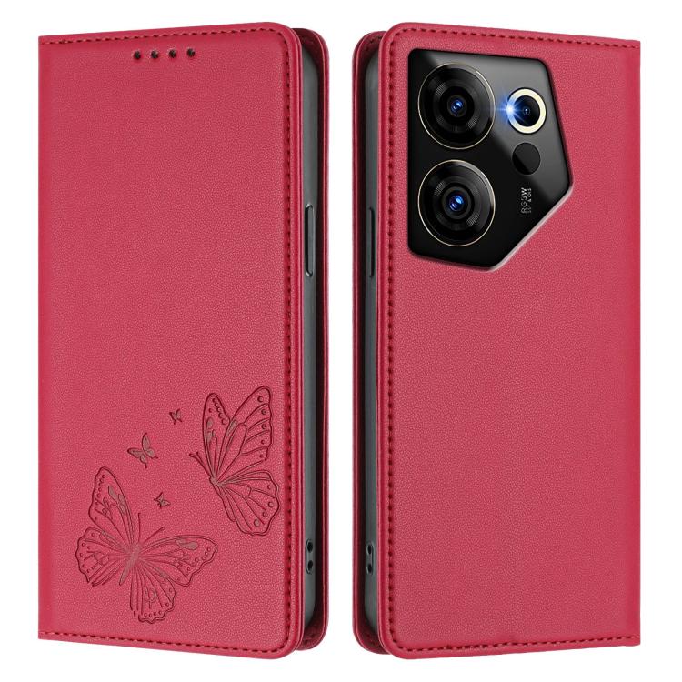 For Tecno Camon 20 Premier Strong Magnetic Dual Butterfly RFID Vegan Leather Phone Case