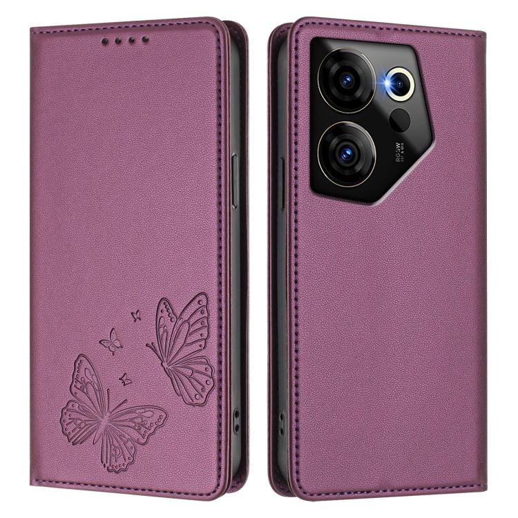 For Tecno Camon 20 Premier Strong Magnetic Dual Butterfly RFID Vegan Leather Phone Case