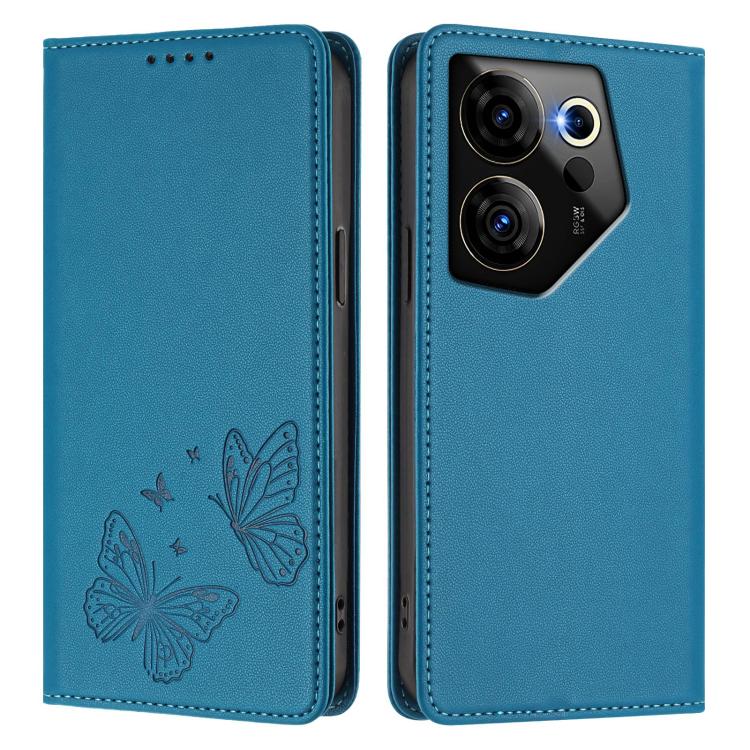 For Tecno Camon 20 Premier Strong Magnetic Dual Butterfly RFID Vegan Leather Phone Case