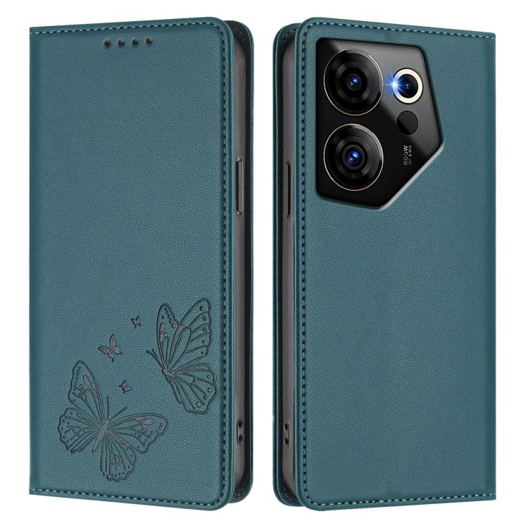 For Tecno Camon 20 Premier Strong Magnetic Dual Butterfly RFID Vegan Leather Phone Case