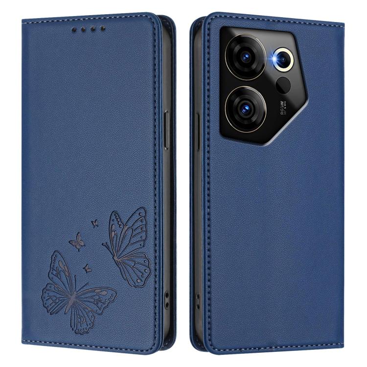 For Tecno Camon 20 Premier Strong Magnetic Dual Butterfly RFID Vegan Leather Phone Case