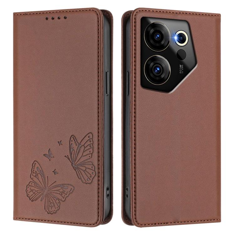 For Tecno Camon 20 Premier Strong Magnetic Dual Butterfly RFID Vegan Leather Phone Case