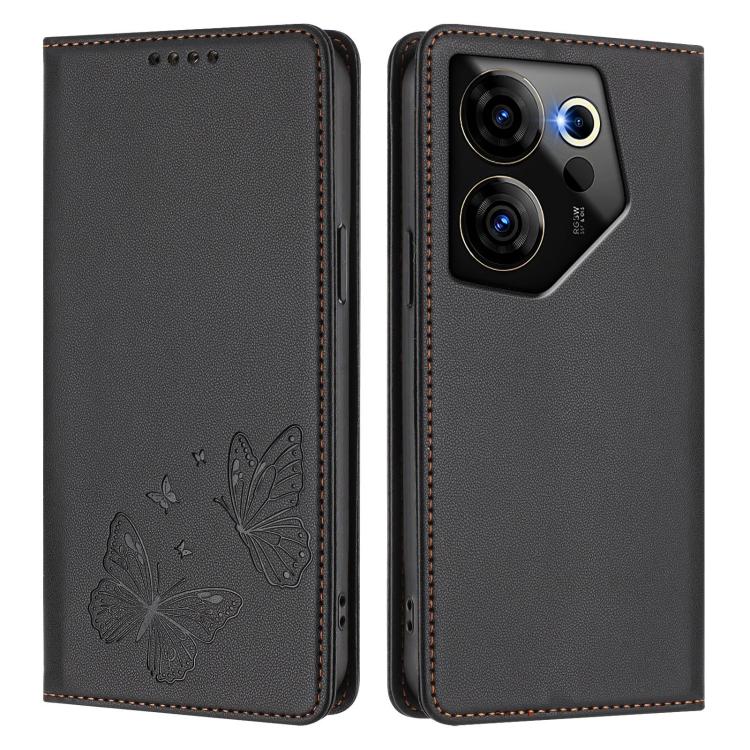 For Tecno Camon 20 Premier Strong Magnetic Dual Butterfly RFID Vegan Leather Phone Case