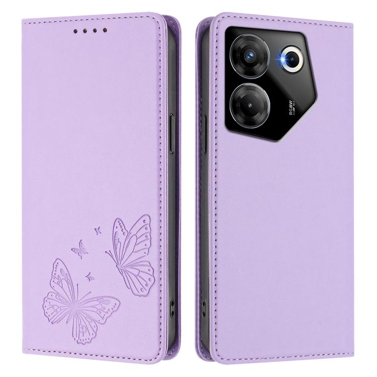 For Tecno Camon 20 Pro 5G Strong Magnetic Dual Butterfly RFID Vegan Leather Phone Case