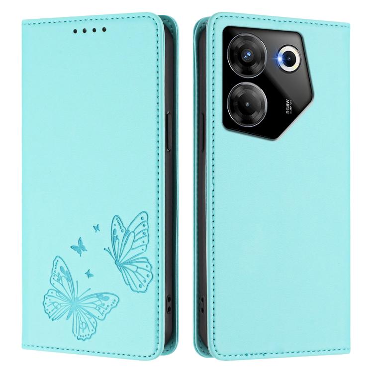 For Tecno Camon 20 Pro 5G Strong Magnetic Dual Butterfly RFID Vegan Leather Phone Case