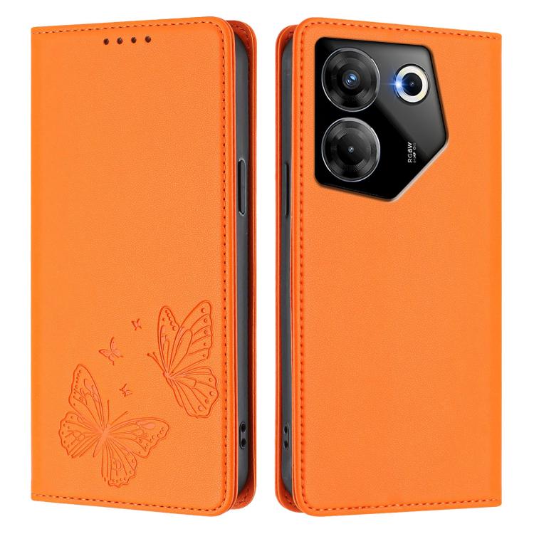 For Tecno Camon 20 Pro 5G Strong Magnetic Dual Butterfly RFID Vegan Leather Phone Case