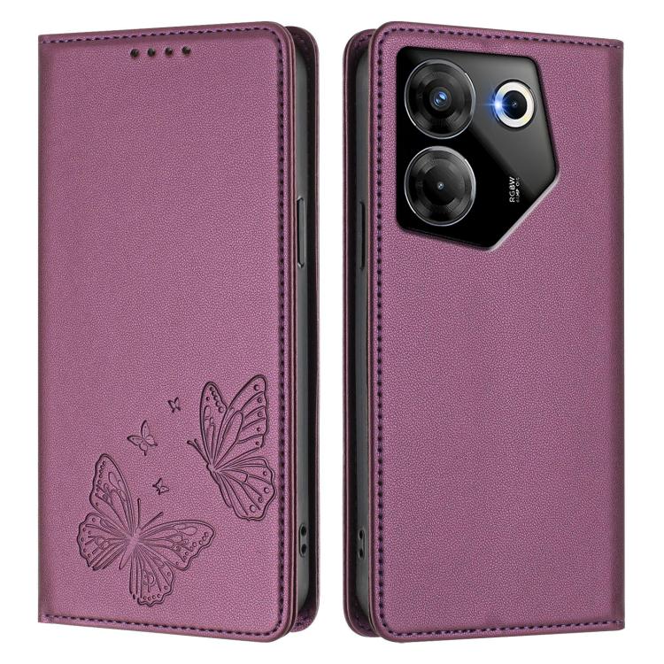 For Tecno Camon 20 Pro 5G Strong Magnetic Dual Butterfly RFID Vegan Leather Phone Case