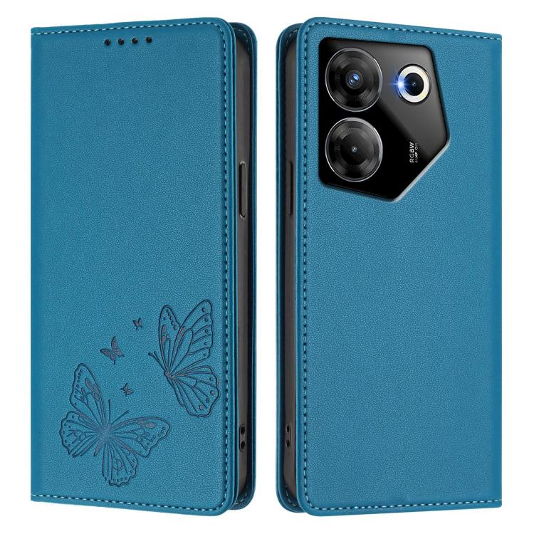 For Tecno Camon 20 Pro 5G Strong Magnetic Dual Butterfly RFID Vegan Leather Phone Case