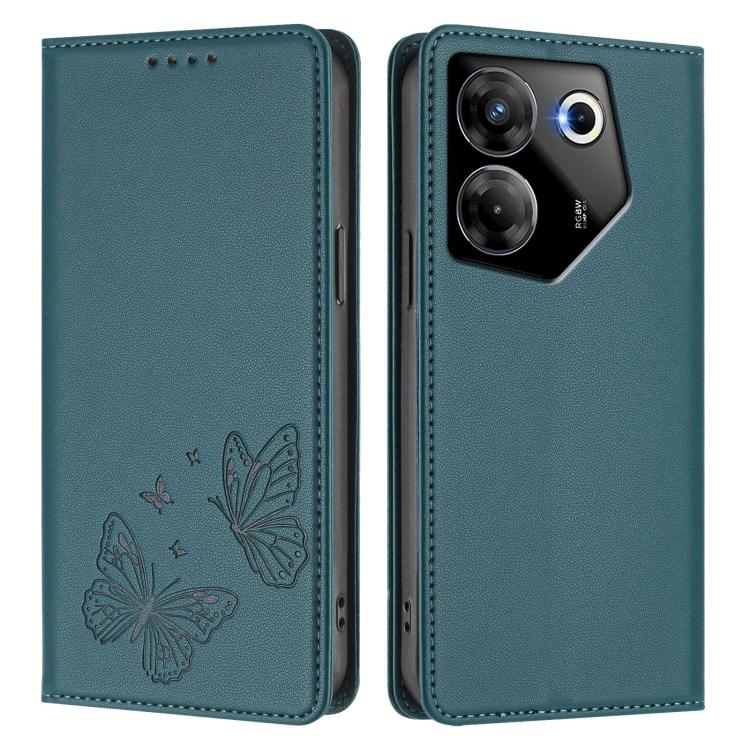 For Tecno Camon 20 Pro 5G Strong Magnetic Dual Butterfly RFID Vegan Leather Phone Case