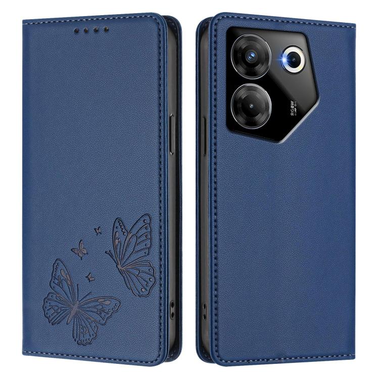 For Tecno Camon 20 Pro 5G Strong Magnetic Dual Butterfly RFID Vegan Leather Phone Case