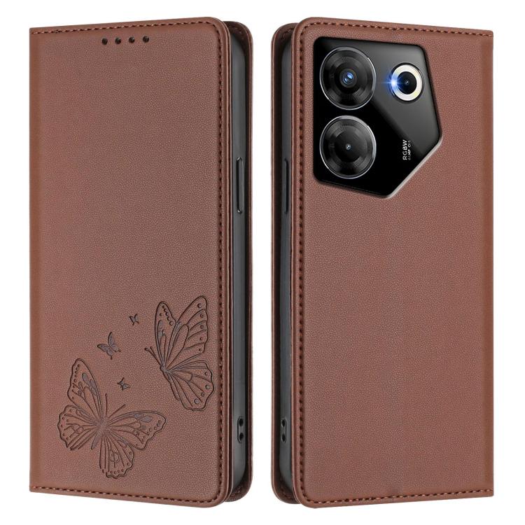 For Tecno Camon 20 Pro 5G Strong Magnetic Dual Butterfly RFID Vegan Leather Phone Case