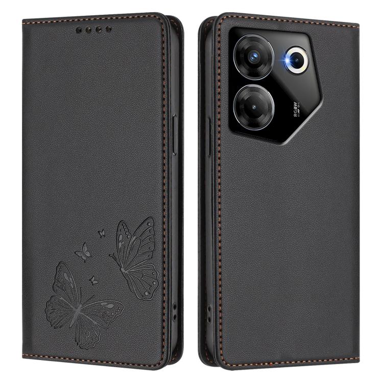 For Tecno Camon 20 Pro 5G Strong Magnetic Dual Butterfly RFID Vegan Leather Phone Case