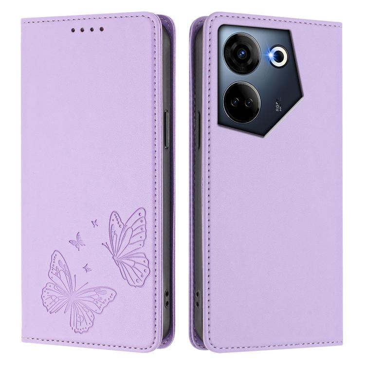 For Tecno Camon 20 / Camon 20 Pro 4G Strong Magnetic Dual Butterfly RFID Vegan Leather Phone Case