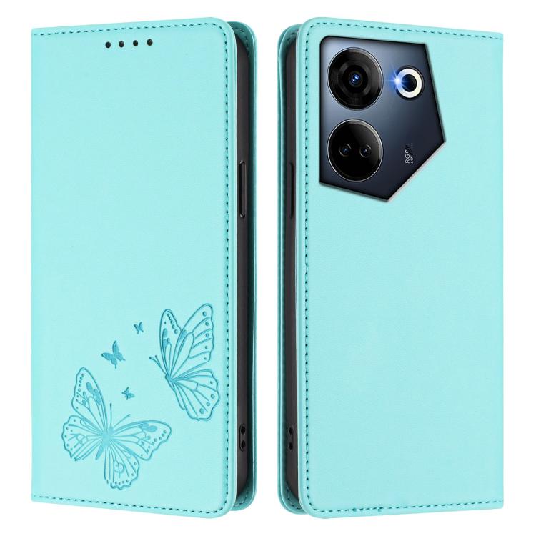 For Tecno Camon 20 / Camon 20 Pro 4G Strong Magnetic Dual Butterfly RFID Vegan Leather Phone Case