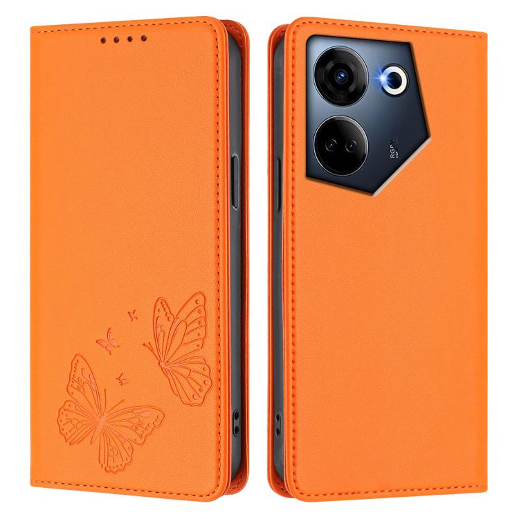 For Tecno Camon 20 / Camon 20 Pro 4G Strong Magnetic Dual Butterfly RFID Vegan Leather Phone Case