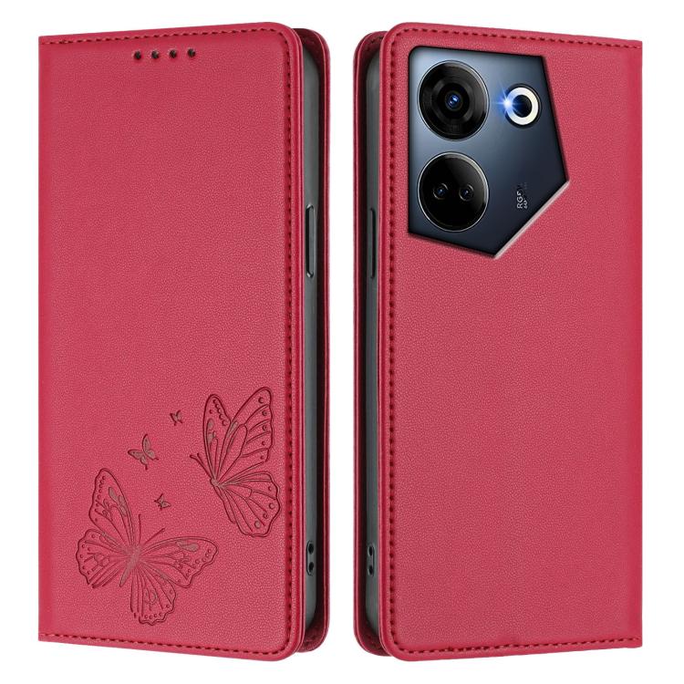 For Tecno Camon 20 / Camon 20 Pro 4G Strong Magnetic Dual Butterfly RFID Vegan Leather Phone Case