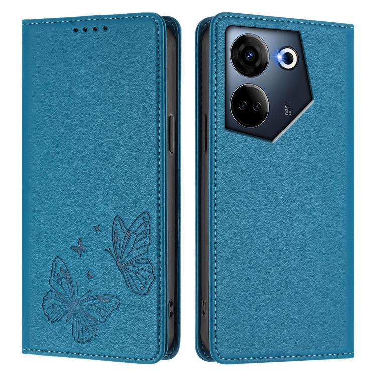 For Tecno Camon 20 / Camon 20 Pro 4G Strong Magnetic Dual Butterfly RFID Vegan Leather Phone Case