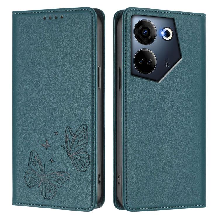 For Tecno Camon 20 / Camon 20 Pro 4G Strong Magnetic Dual Butterfly RFID Vegan Leather Phone Case
