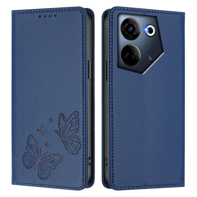 For Tecno Camon 20 / Camon 20 Pro 4G Strong Magnetic Dual Butterfly RFID Vegan Leather Phone Case