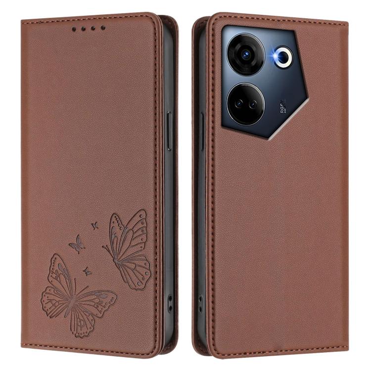 For Tecno Camon 20 / Camon 20 Pro 4G Strong Magnetic Dual Butterfly RFID Vegan Leather Phone Case