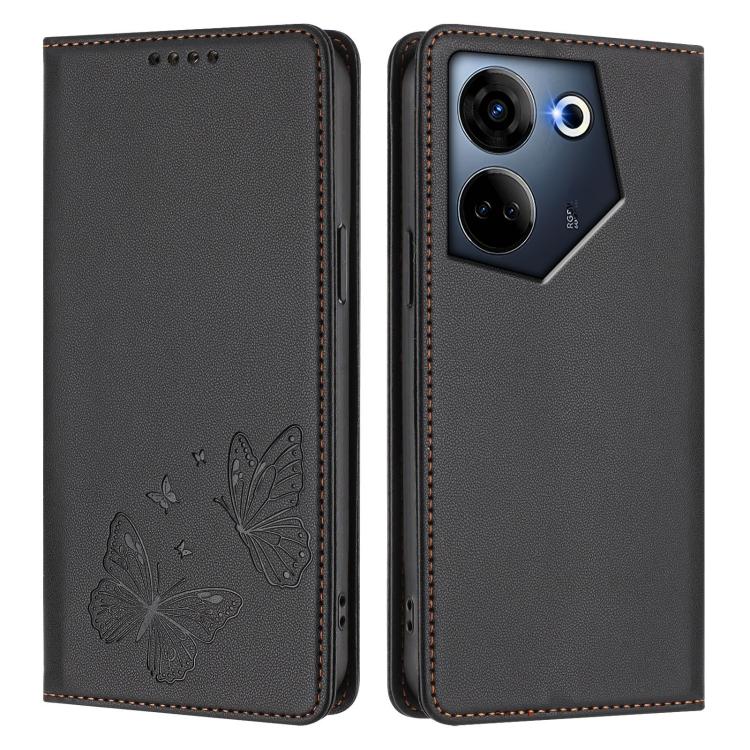 For Tecno Camon 20 / Camon 20 Pro 4G Strong Magnetic Dual Butterfly RFID Vegan Leather Phone Case