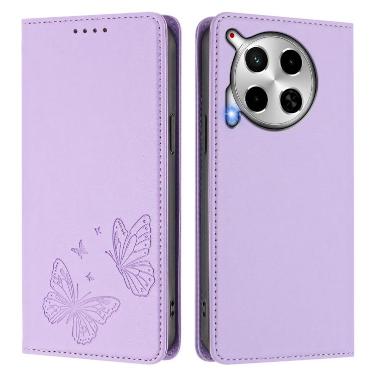 For Tecno Camon 30 4G / Camon 30 5G Strong Magnetic Dual Butterfly RFID Vegan Leather Phone Case