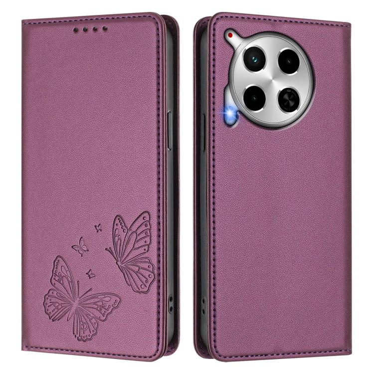 For Tecno Camon 30 4G / Camon 30 5G Strong Magnetic Dual Butterfly RFID Vegan Leather Phone Case