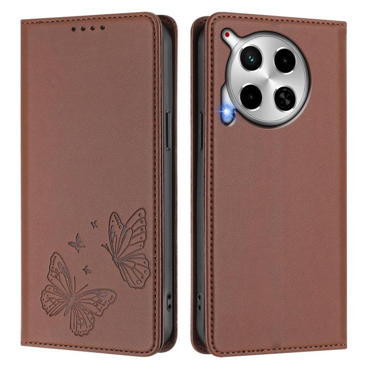 For Tecno Camon 30 4G / Camon 30 5G Strong Magnetic Dual Butterfly RFID Vegan Leather Phone Case