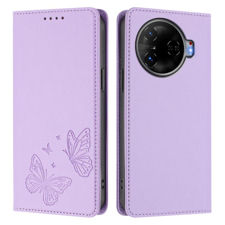 For Tecno Camon 30 Pro Strong Magnetic Dual Butterfly RFID Vegan Leather Phone Case