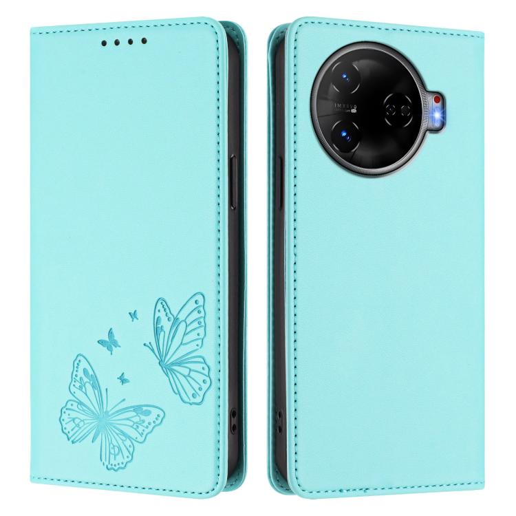 For Tecno Camon 30 Pro Strong Magnetic Dual Butterfly RFID Vegan Leather Phone Case